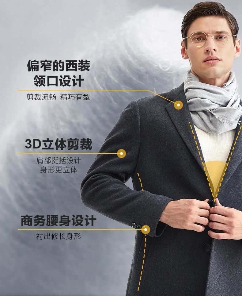 柒牌 男装 中长款羊毛混纺 毛呢大衣 图4