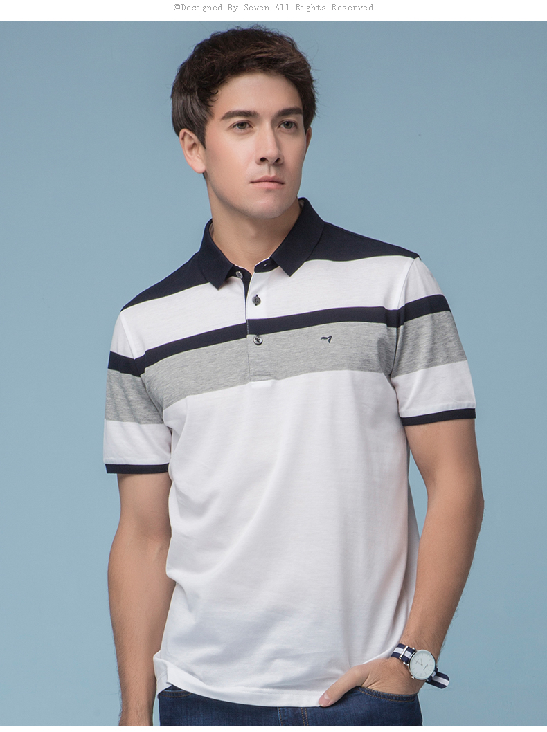 Thương hiệu áo thun cotton tay ngắn cotton kẻ sọc cotton áo thun nam xu hướng kinh doanh ngắn tay nam 2018 mới áo polo nam đẹp