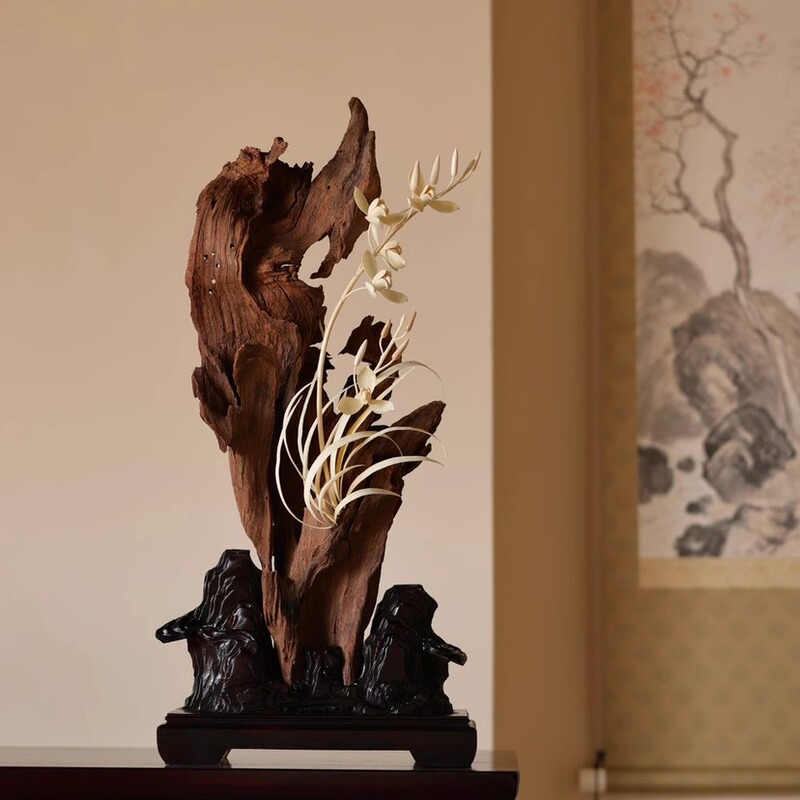 Incense Burner with Mammoth Ivory Carving of Orchids, Decorative Piece for Tea Room, Bedroom, Living Room, Study, Orchid Display, Gift