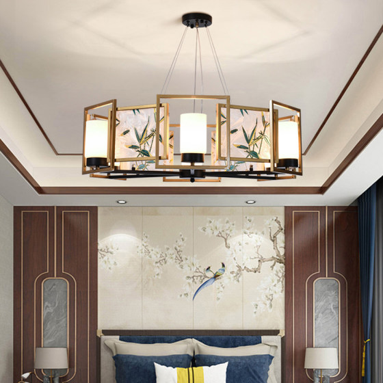 Chinese-Style Enamel-Painted Atmospheric Living Room Chandelier, New Chinese-Style Zen Study Room, Modern Chinese-Style Dining Room Bedroom Chandelier