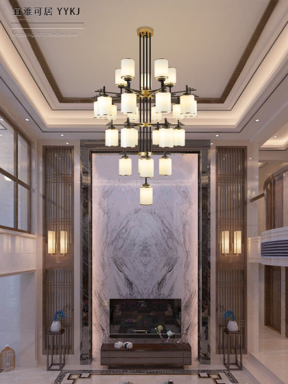Large Chandelier for Open-Air Villa Living Room, Modern New Chinese Style Duplex Building, Chinese Style Clubhouse, Hotel Restaurant Project Chandelier