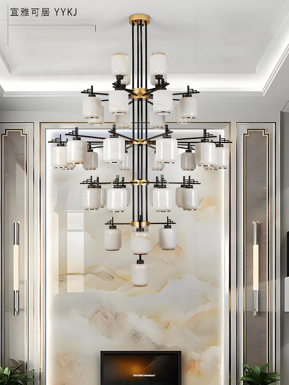 New Chinese-Style Duplex Chandelier for Villa Living Room Main Lighting, Hotel Mezzanine Hollow Hall Engineering Lighting Fixtures Manufacturer