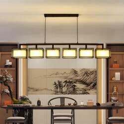 New Chinese-Style Living Room Chandelier with Iron Art Square Lampshade, Dining Room Lamp, Elegant Modern Minimalist Chinese-Style Tea Room Designer Model