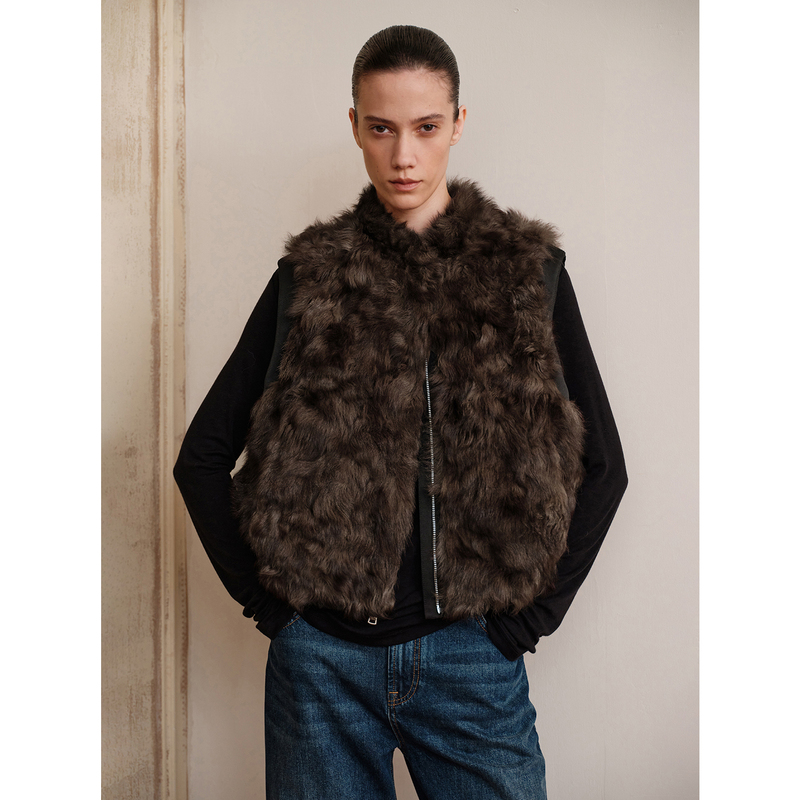 Msbeast Sheep Curly Fur Integrated Reversible Stand Collar Zipper Fur Short Vest Jacket |   Pandora