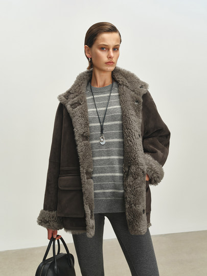 MSBEAST retro double-sided stand-up lapel raglan Italian Lolai fur one-piece jacket丨Chunhe Contract