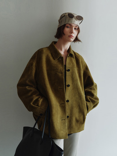 MSBEAST m1u homologous imported matte plush lambskin lapel silhouette jacket丨film leather jacket