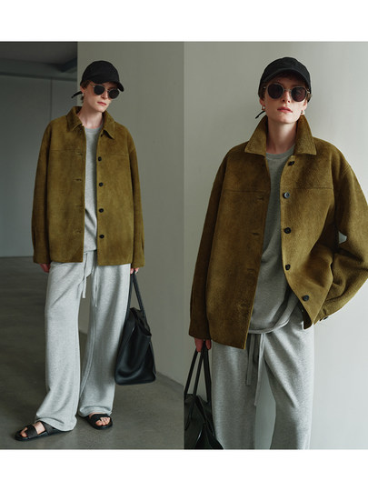 MSBEAST m1u homologous imported matte plush lambskin lapel silhouette jacket丨film leather jacket