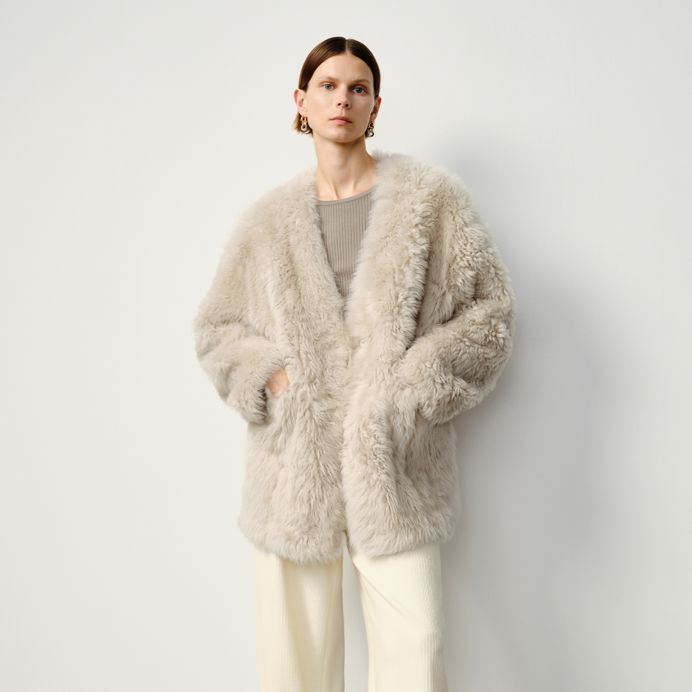 MSBEAST winter contour imported Tuscany lamb fur integrated jacket female V collar loose fur-Taobao