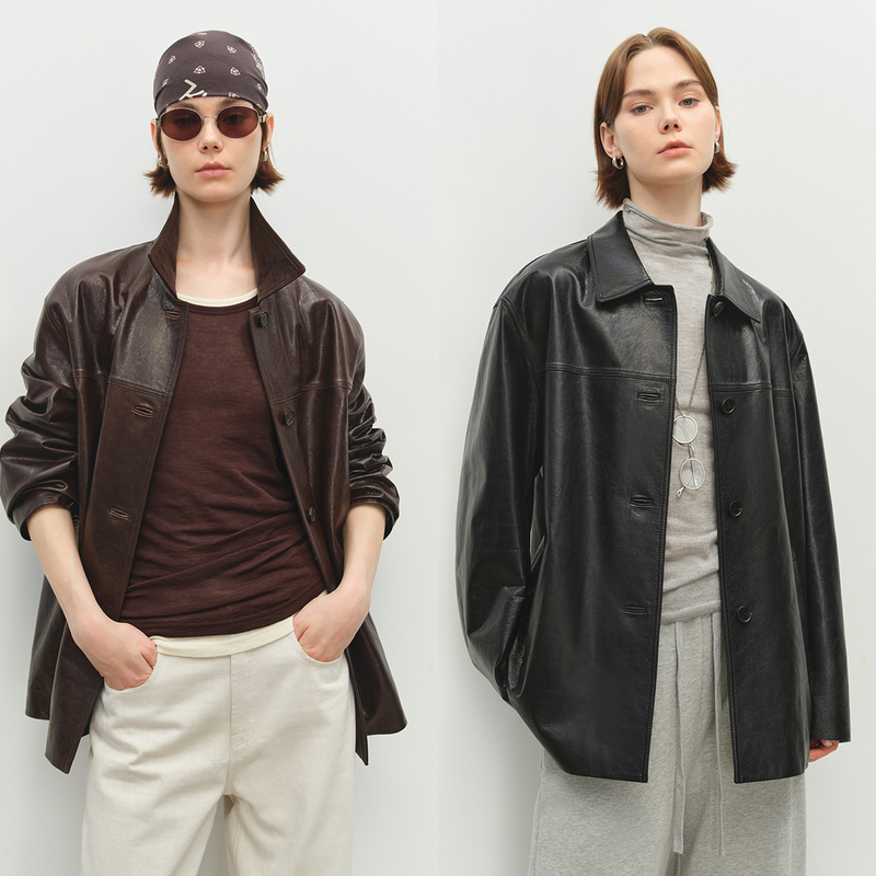 Msbeast Brand New Imported Deerskin Pattern Suede/Oiled Wax Sheepskin Lapel Silhouette Leather Jacket | Nancheng Story