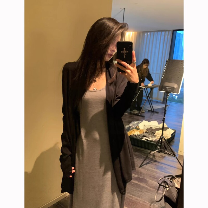 Black Ice Silk Knitted Cardigan for Women, Spring and Summer, Irregular Mid-Length Sun Protection Cover-Up, Camisole Outerwear, Paper-Thin Top Black Ice Silk Knitted Cardigan for Women, Spring and Summer, Irregular Mid-Length Sun Protection Cover-Up, Camisole Outerwear, Paper-Thin Top