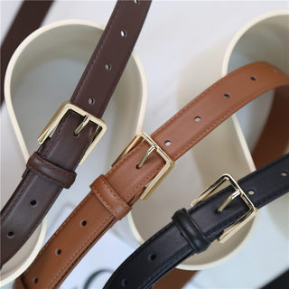 Women's Genuine Leather Belt with Square Buckle Decoration, Versatile, Trendy and Fashionable, Pure Cowhide Casual Jeans Belt, Black