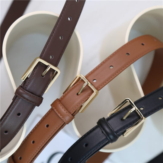 Women's Genuine Leather Belt with Square Buckle Decoration, Versatile, Trendy and Fashionable, Pure Cowhide Casual Jeans Belt, Black