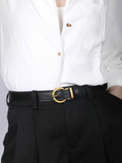 Chic Belt for Women, Genuine Leather, Black, Silver Buckle, High-End Feel, Cowhide Belt for Jeans, Women's Belt, 2025 New Model