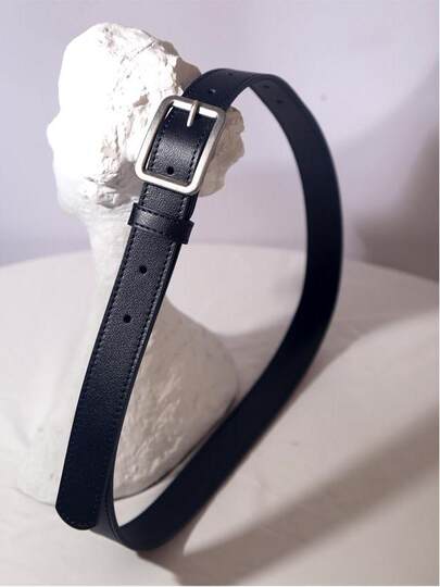 Chic Belt for Women, Genuine Leather, Black, Silver Buckle, High-End Feel, Cowhide Belt for Jeans, Women's Belt, 2025 New Model