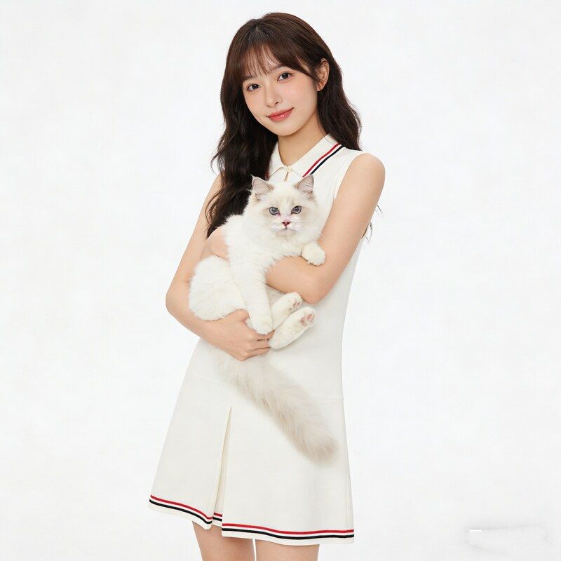 Tb Spring and Summer New Women's White Lapel Sleeveless Dress Casual Slimming Three-Color Webbing Tennis Dress