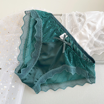 Pure Desire Day Ensemble Pure Color Retro Breathable Satin Lace Mesh Yarn Sexy Light Cooked Purse Hip Lady Triangle Briefs