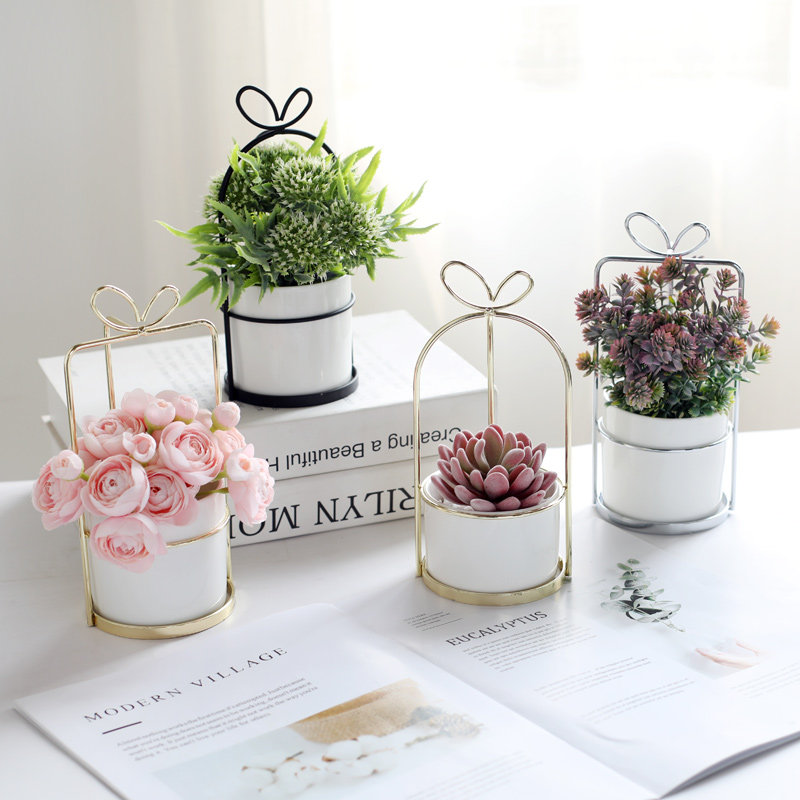 Fengyin Nordic creative ceramic iron succulent flower potted plant decoration gift soft decoration model room companion for Christmas