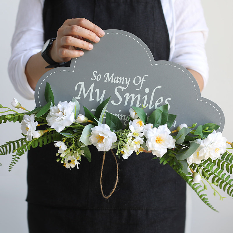 Wind Chants Wood Card Emulation Flower Green Planting Wall Decoration Creative Nordic Door Decorated Wall Pendant Wall Hanging Accessories