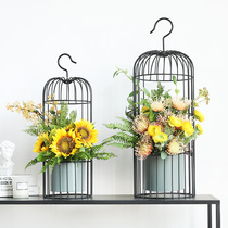 Wind Reciting Bird Cage Iron Art Floral Floral Flower Gardening Soft Clothing Home Pendulum emulated floral designer Prototype Room