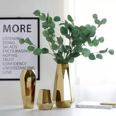 Fengyin golden geometric ceramic electroplated gold vase Flower pot Flower vase Floral home decoration soft decoration decoration model room