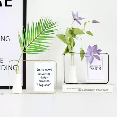 Nordic ins simple metal wrought iron flower stand Flower vase Hydroponic ceramic post-it note stand Photo frame Home decoration ornaments