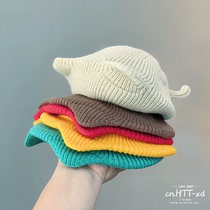 Autumn and Winter Childrens painter hat baby cute beret knitted small horn tail wool hat for boys and girls warm hat