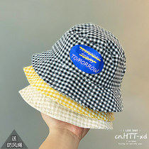 Childrens plaid fishermans hat boy and boy hat tide baby basin hat summer spring and autumn baby print letter sun hat