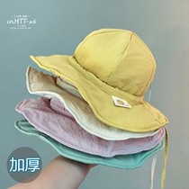 Baby hat autumn and winter solid color children warm fishermans hat thick hat Korean version of male and female children plus velvet princess basin hat