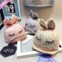 Baby spring and autumn hat rabbit ear sun hat childrens cap male and female soft brimmed hat Korean baby turning hat