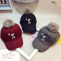 Childrens hairball cap autumn and winter curved brimmed hat boys and girls embroidered baseball cap children cartoon puppy hip hop hat