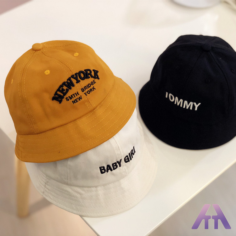 Spring children shading hat son pure cotton letter basin cap sunscreen hat baby Summer sun hat tide embroidery fisherman hat