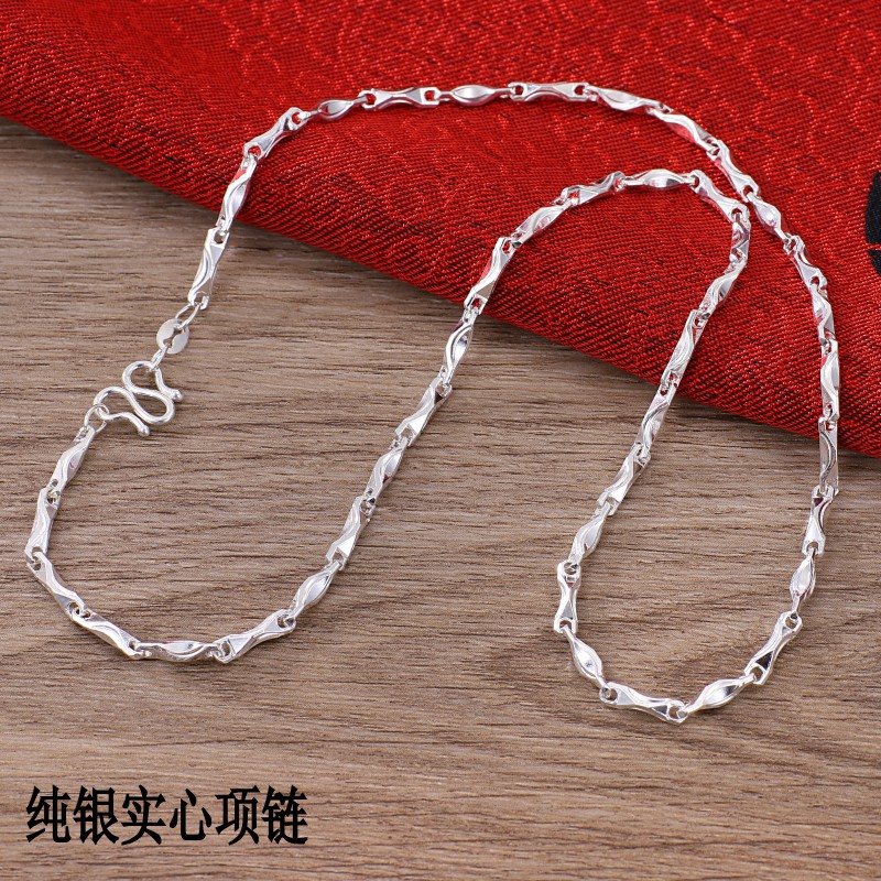 999 Pure Silver Handmade Meta-Treasure Chain Women Trend Foot Silver Necklace Men Solid Lock Bone Chain 100 Hitch Lovers Chain