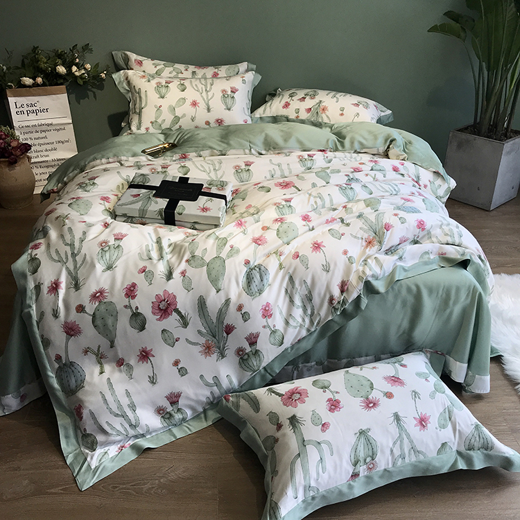 Imported Austrian 80 Lenzing double-sided Tencel four-piece set pastoral style fresh green bedding can be customized