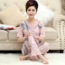 Bộ đồ ngủ quần dài ngắn tay phụ nữ cotton mùa hè cộng với chất béo cộng với kích thước chất béo mm rộng rãi mùa hè phù hợp với bà mẹ trung niên và cao tuổi - Pyjama