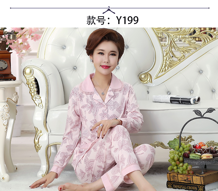 Trung niên đồ ngủ phụ nữ mùa xuân và mùa thu cotton dài tay mẹ phần mỏng mùa hè người già mẹ-in-law ladies trung niên phù hợp với