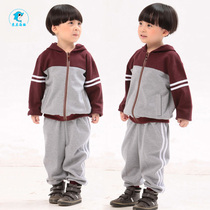  Spring and autumn school uniform Kindergarten garden uniform pure cotton class uniform striped baseball uniform gray jujube navy blue British style sportswear