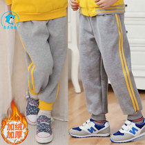  Autumn and winter plus velvet pants thickened feet casual sports pants small medium and large childrens trousers elastic waist pure cotton warm pants