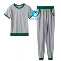 Summer short sleeves 7 Pants Green Side Long Pants Cross-century Childrens Home Clothes Teachers And Students The Same Embroidered Thin Suit