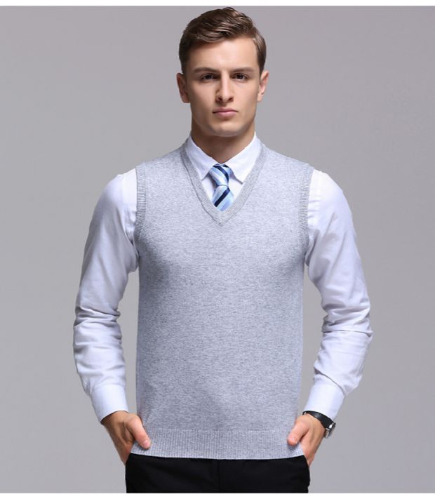 Áo len không tay mùa thu và mùa đông không tay nam áo len cổ chữ V kinh doanh vest dụng cụ vest vai thêu chữ LOGO áo khoác len nam
