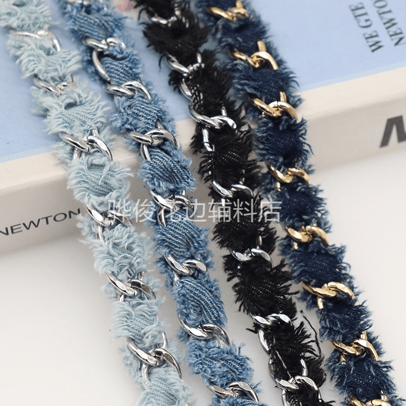1.5cm Denim Patchwork Chain Lace Chanel-Style Ribbon Clothing Accessories Shoe and Hat Decoration Strips Accessories