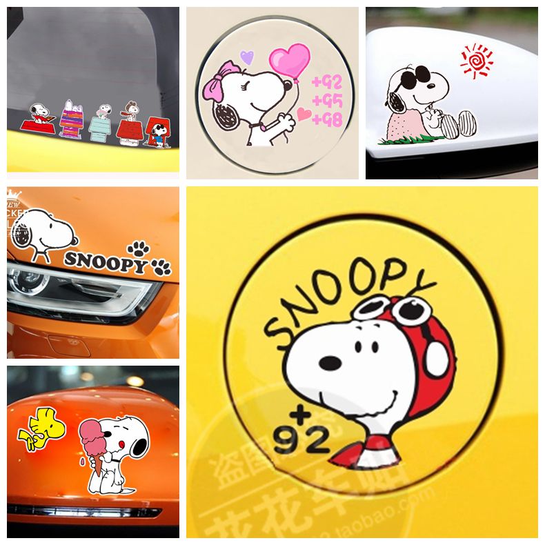 Snoopy car sticker cute rearview mirror fuel tank cover door handle light eyebrow car glass reflective car sticker