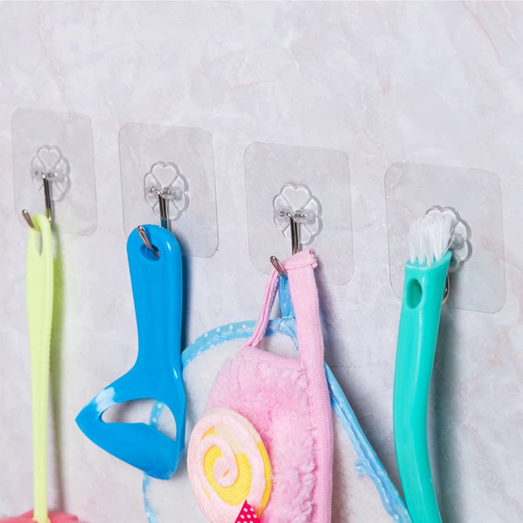 5 10 transparent hooks Adhesive Free creative glass Dormitory Bathroom static door rear wall Sticky Hook