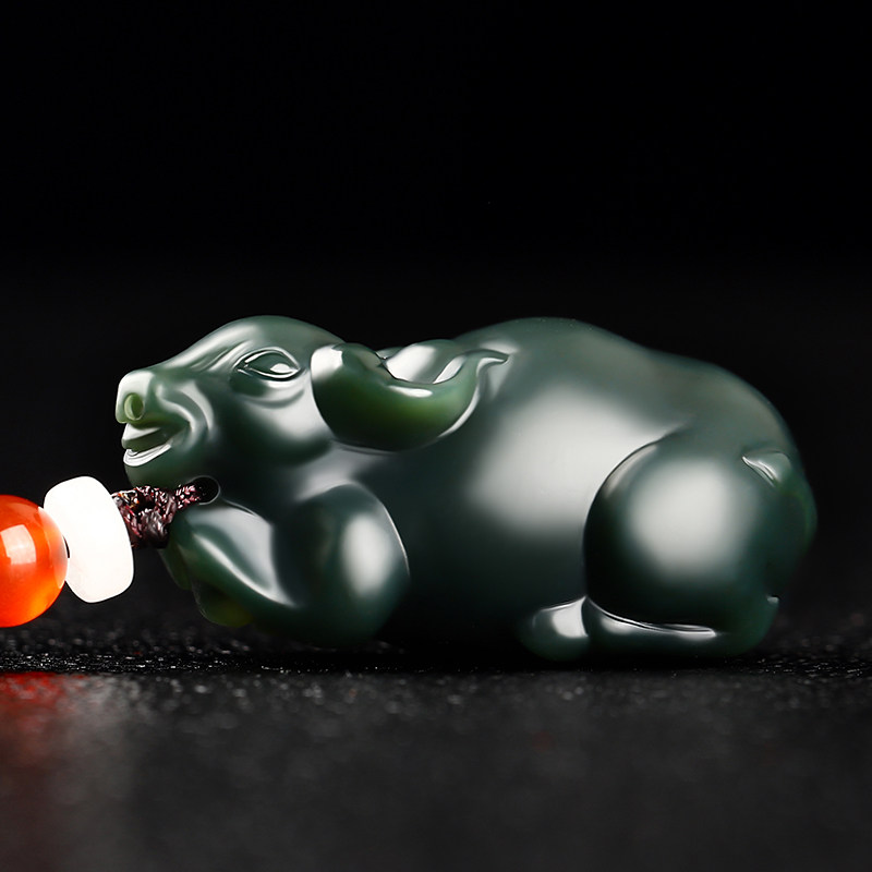 And Tian Yusheng Xiao Niu Jade Pendant Genuine Xinjiang Qingyu Men's Solid Engraved Bull Jade Pendant Jade Pendant