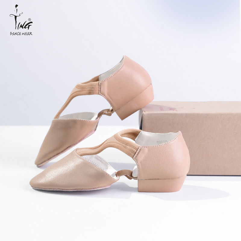 Chen Ting T-type full leather teacher dance shoes women with heels adult ballet shoes two-bottomed soft-bottomed practice shoes