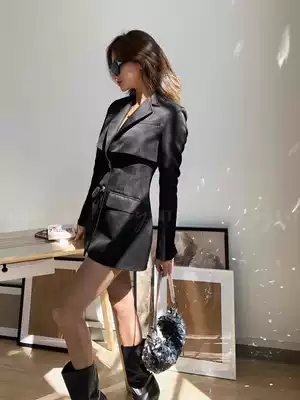 SNT Ace I'm a big brother black fake waist seal satin waist slim casual suit jacket woman