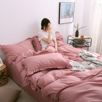 Han Edition Lace sheet with four sets 1 5m quilt with single quilt cover Three sets 1 8 m Double pure color princess wind 4 pieces