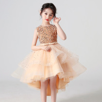 Childrens dress tutu skirt princess dress 2024 new sweet performance costume wedding dress baby girl birthday tail catwalk host