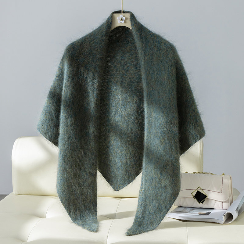 【Qingai Caiyun】Australian Imported Sheep Wool Fluffy Fleece Triangular Scarf Multi-Color Shawl