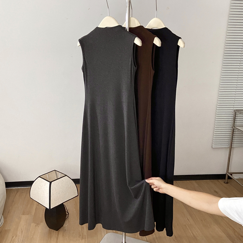Half-High Collar Sleeveless Dress for Women 2026 Early Autumn New Stylish Small Stand Collar Versatile Mid-Length Tank Dress