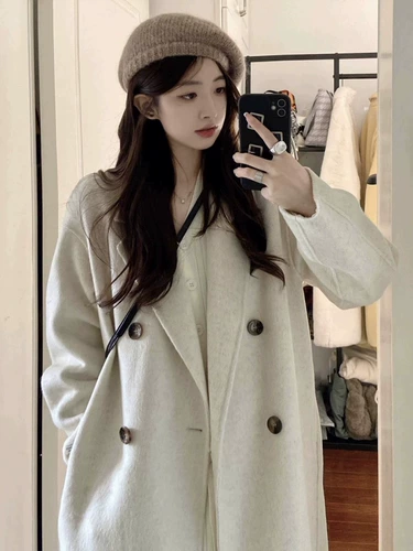 Двусторонное шерстяное длинное шерстяное пальто, средней длины, свободный крой, подходит для подростков